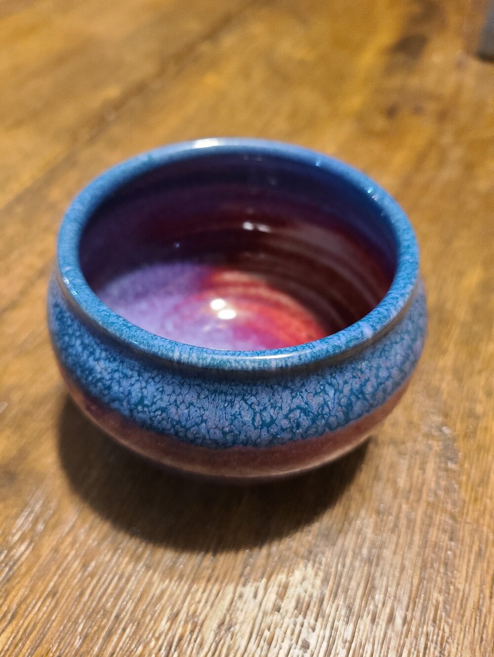 Hand-Thrown Studio Pottery Small Bowl 3" - Flambé Glaze Purple Red Blue